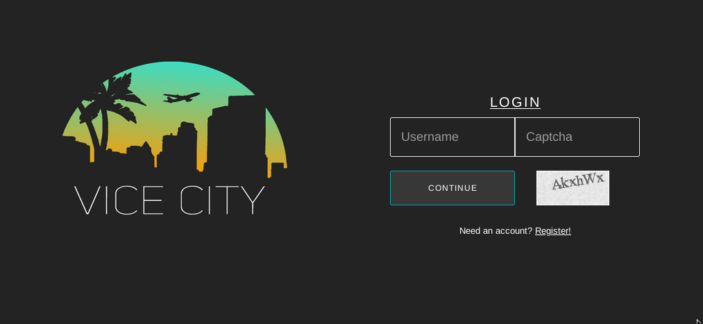 Login page for Vice City Market