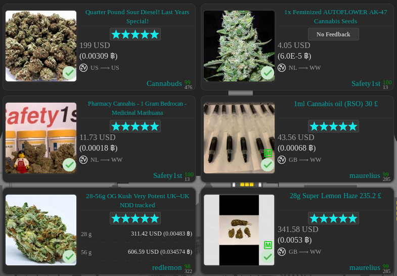 Product listings on Vice City Market