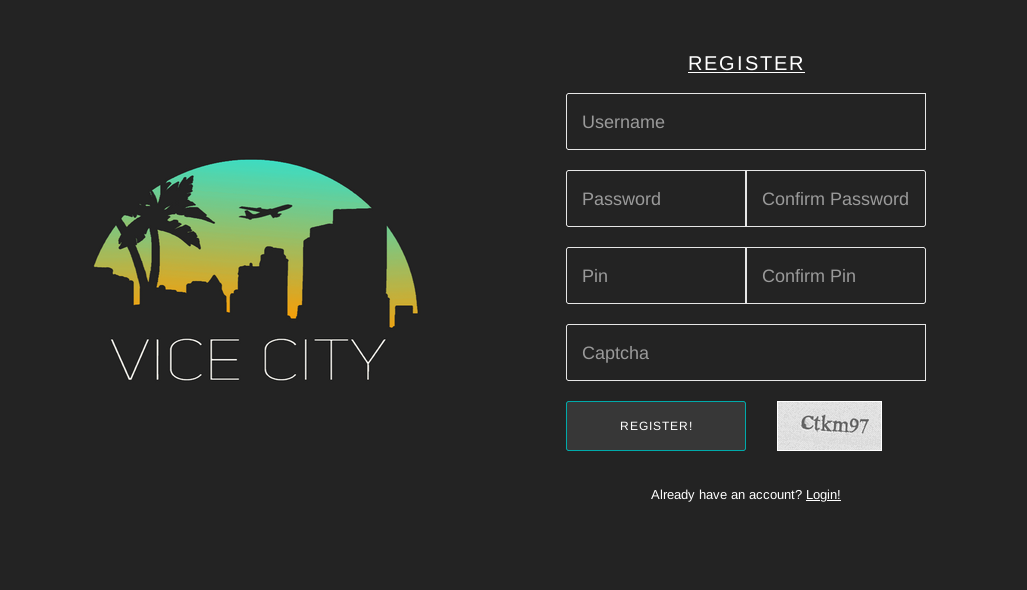 Registration page for Vice City Market
